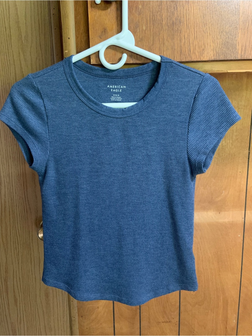 American Eagle Outfitters Women's Indigo Ribbed Short-Sleeve Tee